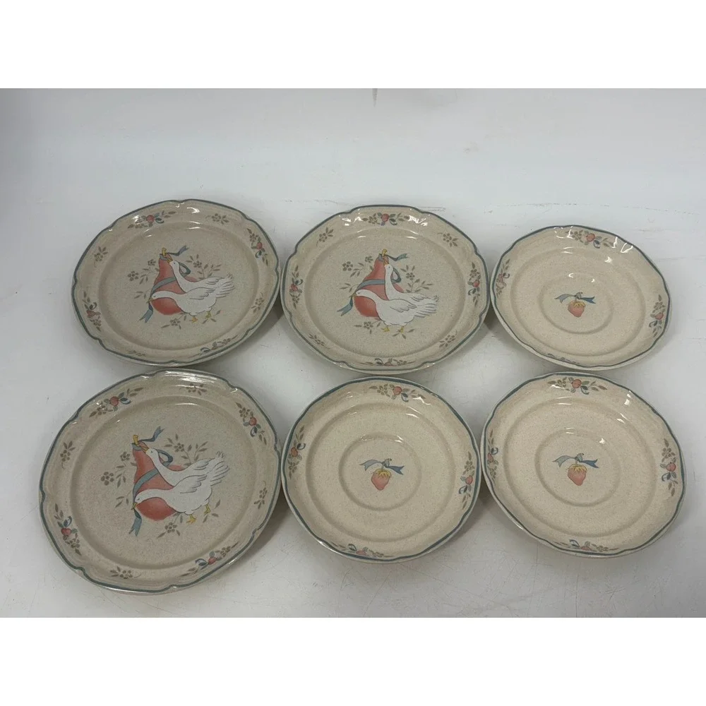 Vintage International China Marmalade Geese Strawberry Stoneware Plates Set of 6